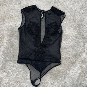 NWOT Victoria’s Secret black mesh & lace thong teddy/bodysuit. XS
